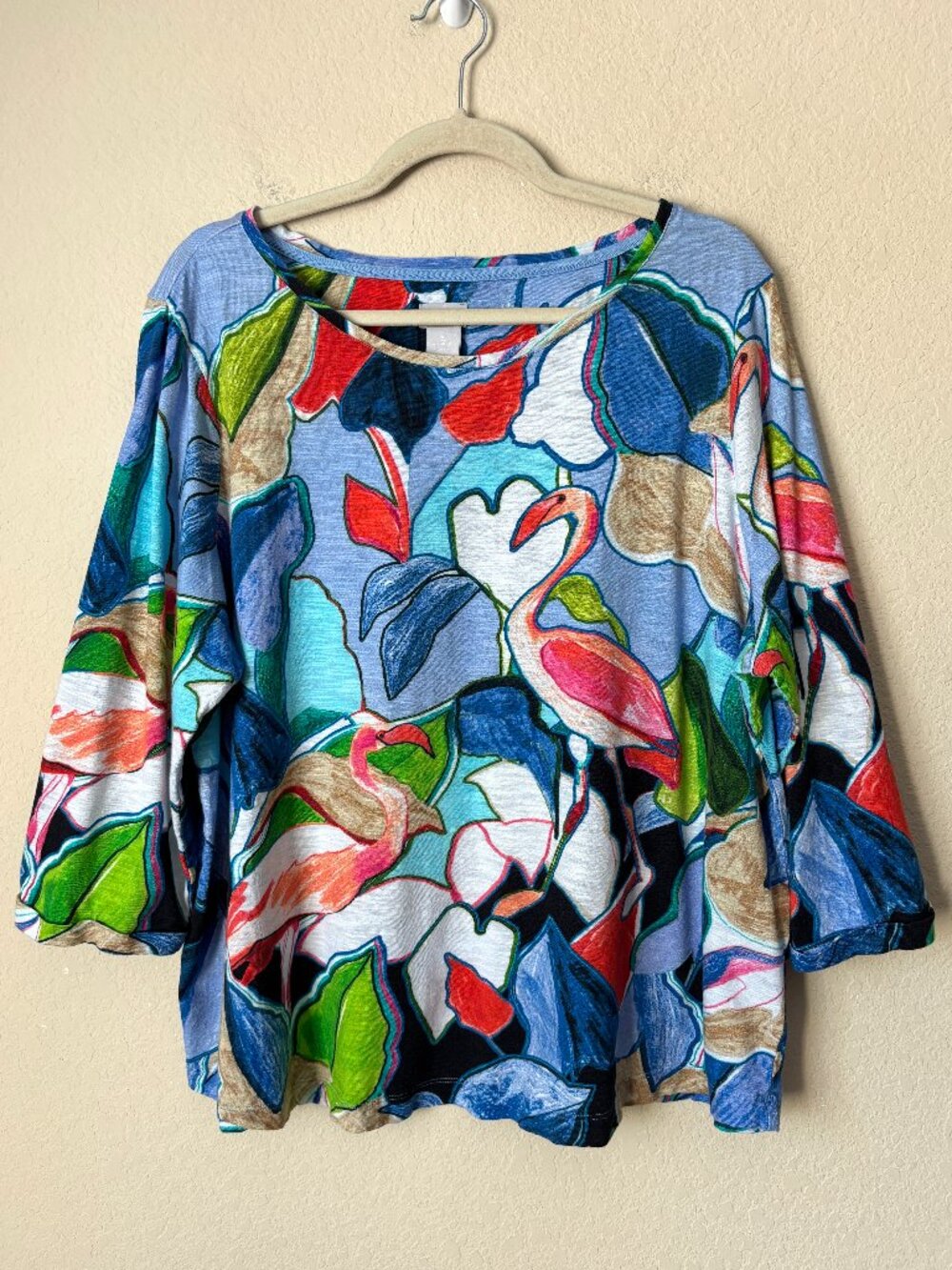 Chico's XL Fun Whimsical Novelty Flamingo Print Cotton Modal Blend Shirt